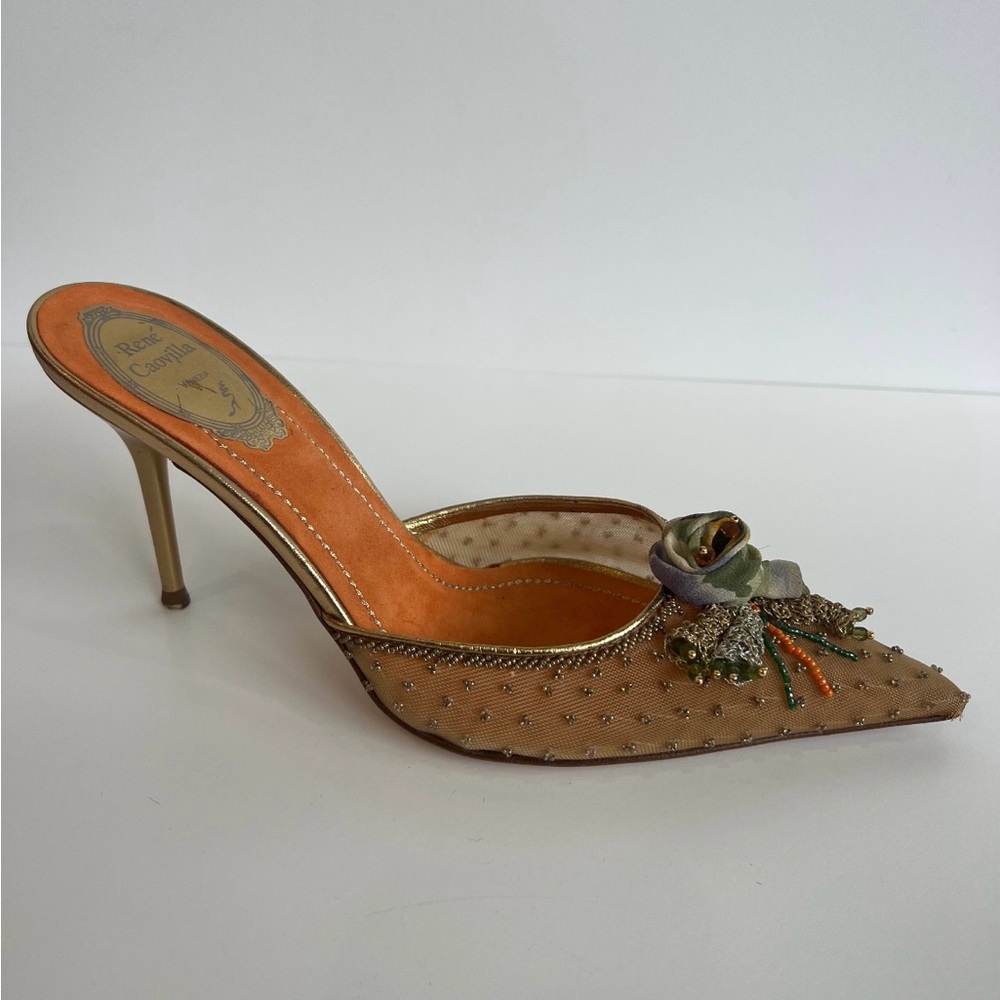 Rene Caovilla Beaded Embellished Pointed Toe Heels
